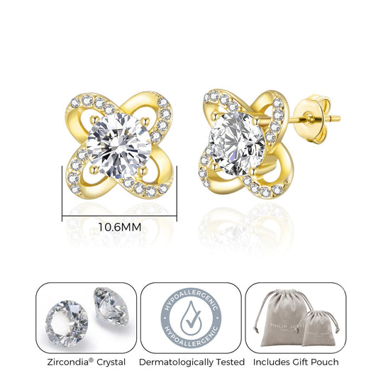 Gold Plated Orbit Earrings Created with Zircondia® Crystals - Philip Jones Jewellery