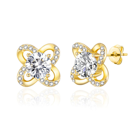 Gold Plated Orbit Earrings Created with Zircondia® Crystals - Philip Jones Jewellery