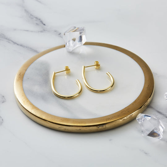 Gold Plated Oval Hoop Earrings - Philip Jones Jewellery