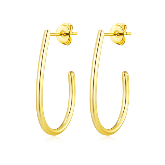 Gold Plated Oval Hoop Earrings - Philip Jones Jewellery
