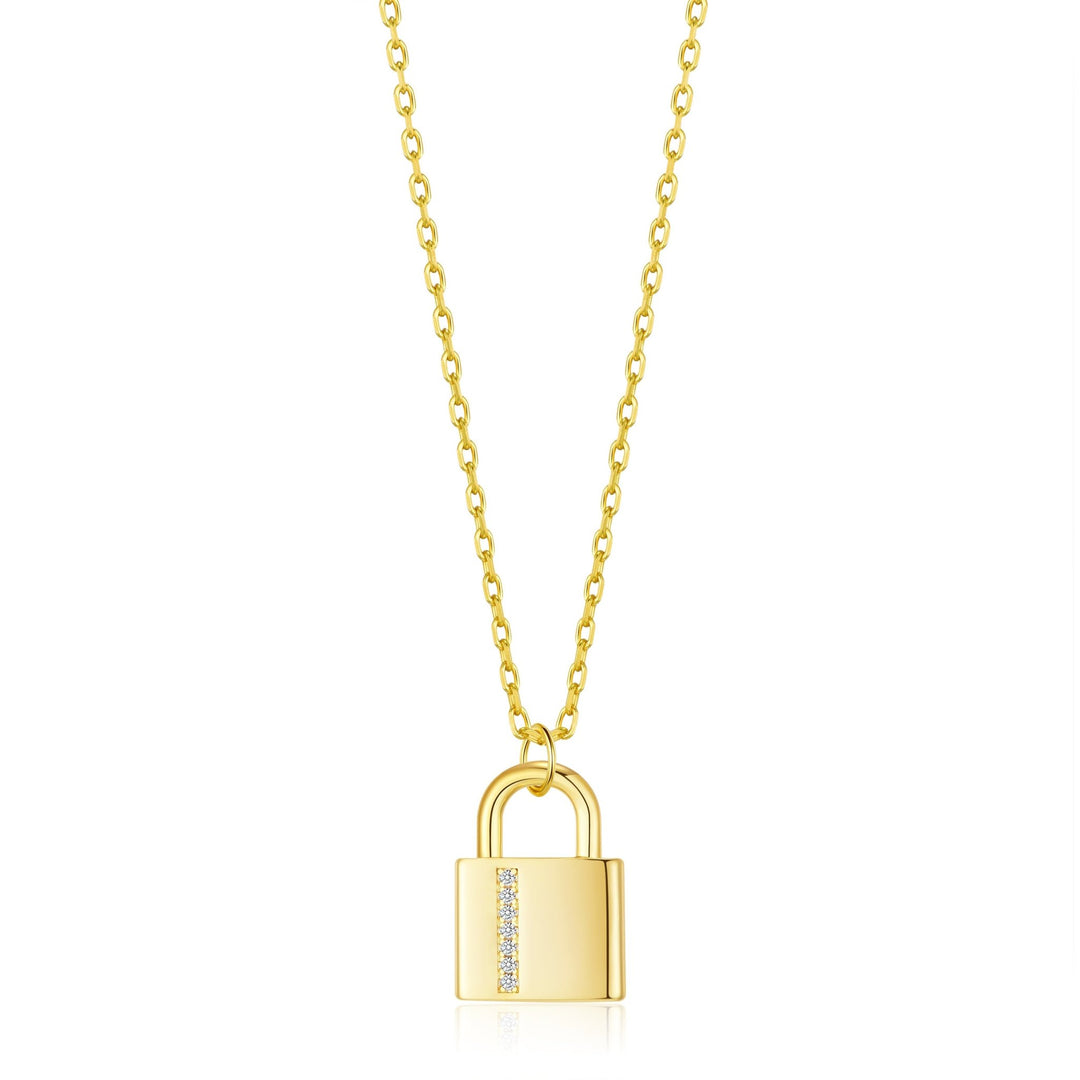 Gold Plated Padlock Necklace Created with Zircondia® Crystals - Philip Jones Jewellery