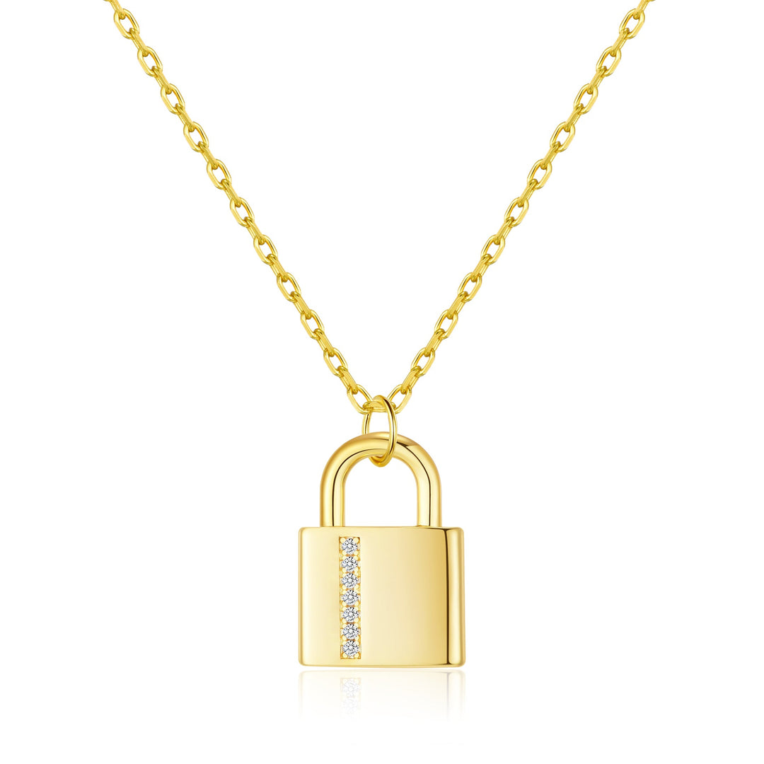 Gold Plated Padlock Necklace Created with Zircondia® Crystals - Philip Jones Jewellery