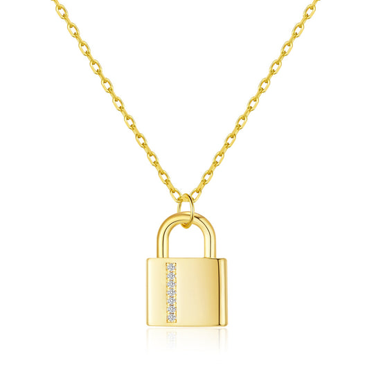 Gold Plated Padlock Necklace Created with Zircondia® Crystals - Philip Jones Jewellery