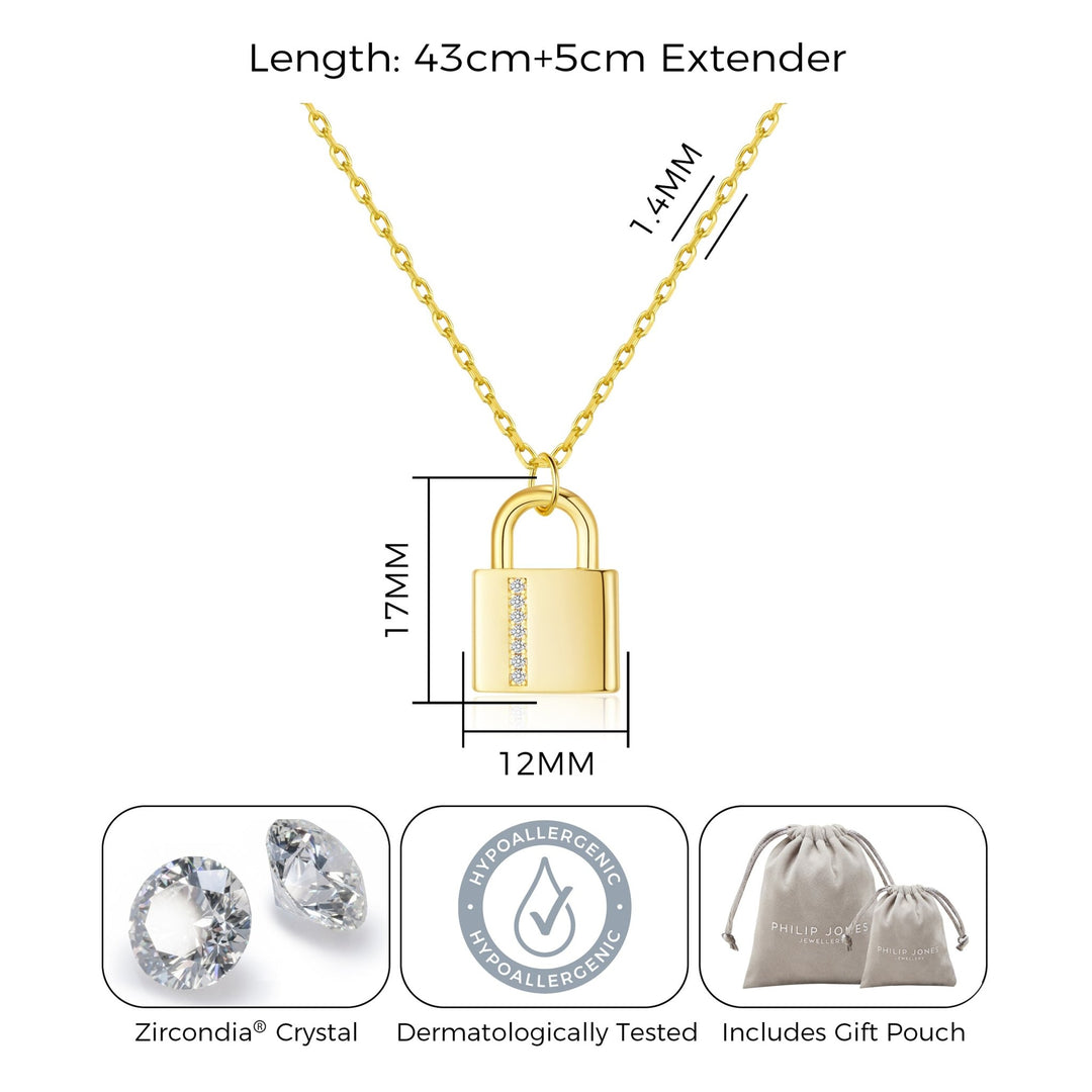 Gold Plated Padlock Necklace Created with Zircondia® Crystals - Philip Jones Jewellery