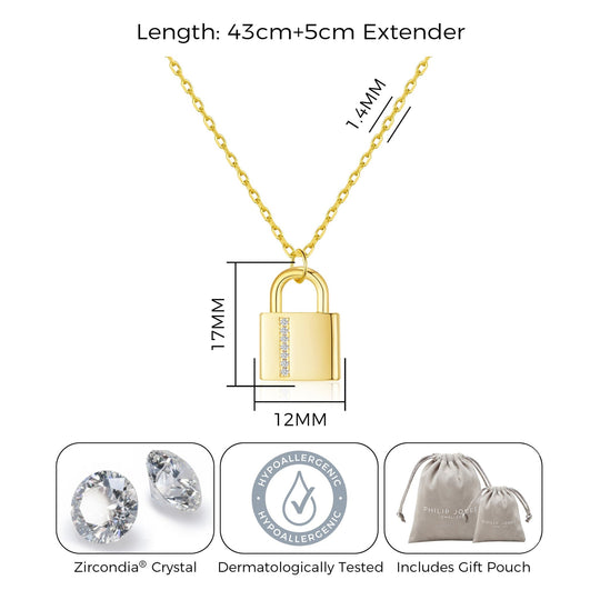 Gold Plated Padlock Necklace Created with Zircondia® Crystals - Philip Jones Jewellery