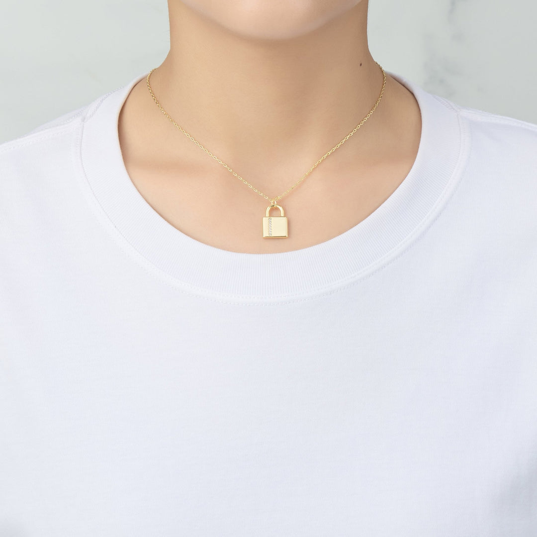 Gold Plated Padlock Necklace Created with Zircondia® Crystals - Philip Jones Jewellery