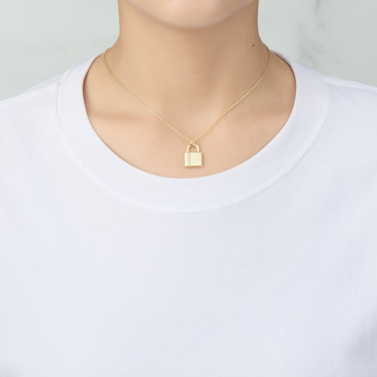 Gold Plated Padlock Necklace Created with Zircondia® Crystals - Philip Jones Jewellery