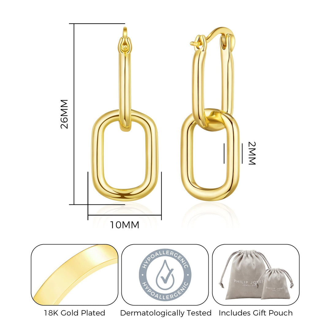 Gold Plated Paperclip Earrings - Philip Jones Jewellery