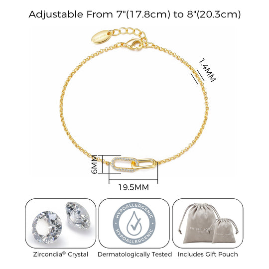 Gold Plated Paperclip Link Bracelet Created with Zircondia® Crystals - Philip Jones Jewellery
