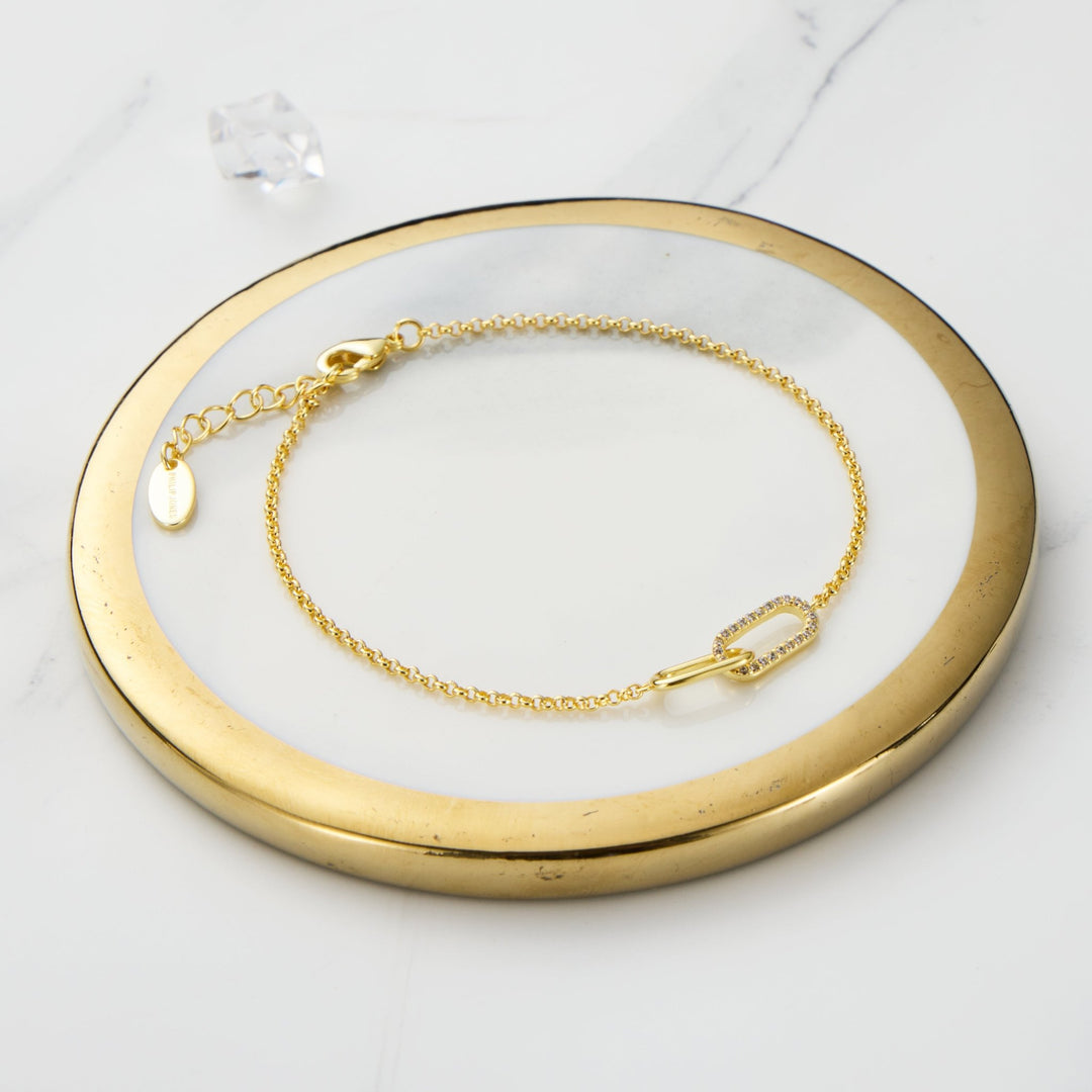 Gold Plated Paperclip Link Bracelet Created with Zircondia® Crystals - Philip Jones Jewellery