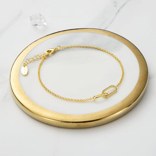 Gold Plated Paperclip Link Bracelet Created with Zircondia® Crystals - Philip Jones Jewellery