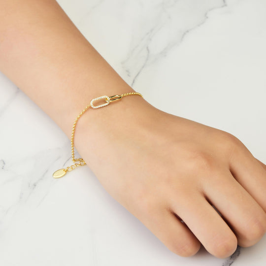 Gold Plated Paperclip Link Bracelet Created with Zircondia® Crystals - Philip Jones Jewellery