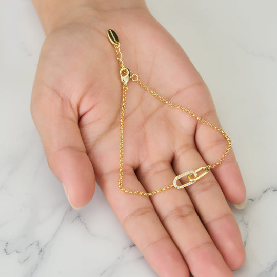 Gold Plated Paperclip Link Bracelet Created with Zircondia® Crystals - Philip Jones Jewellery