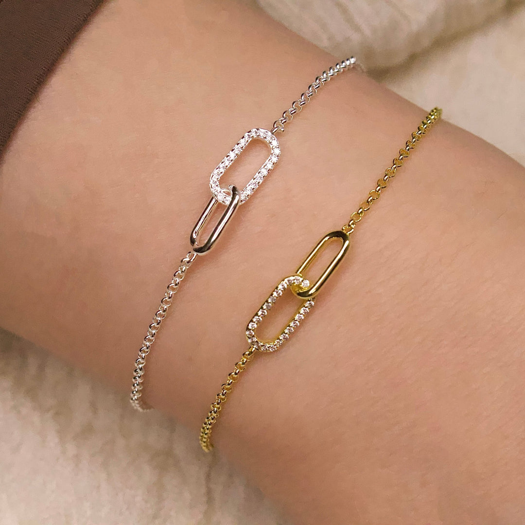 Gold Plated Paperclip Link Bracelet Created with Zircondia® Crystals - Philip Jones Jewellery