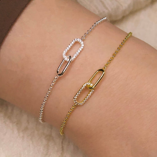 Gold Plated Paperclip Link Bracelet Created with Zircondia® Crystals - Philip Jones Jewellery