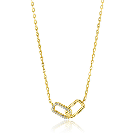 Gold Plated Paperclip Link Necklace Created with Zircondia® Crystals - Philip Jones Jewellery