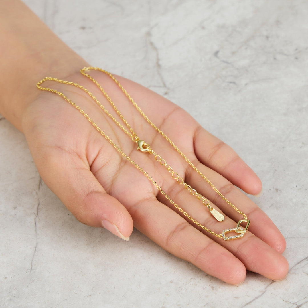 Gold Plated Paperclip Link Necklace Created with Zircondia® Crystals - Philip Jones Jewellery