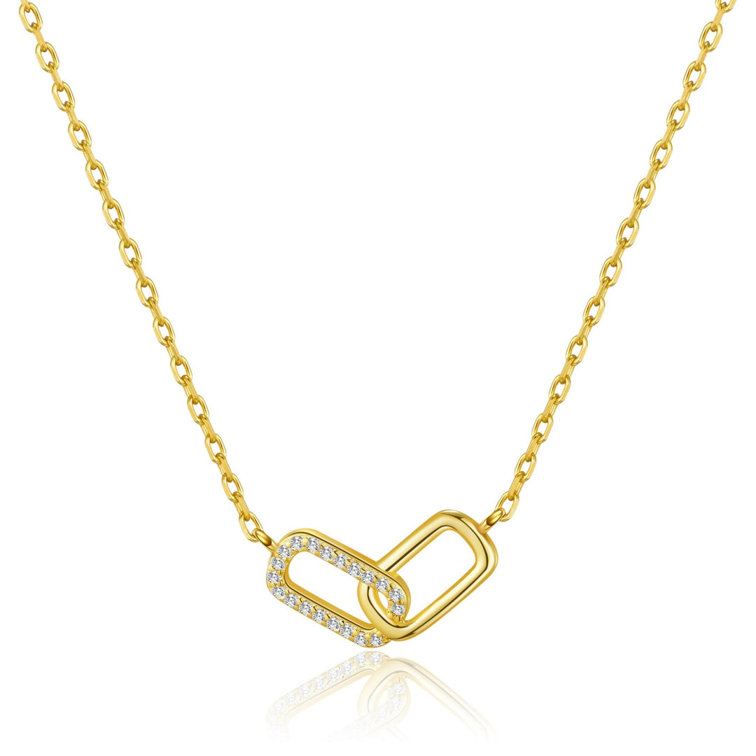Gold Plated Paperclip Link Necklace Created with Zircondia® Crystals - Philip Jones Jewellery