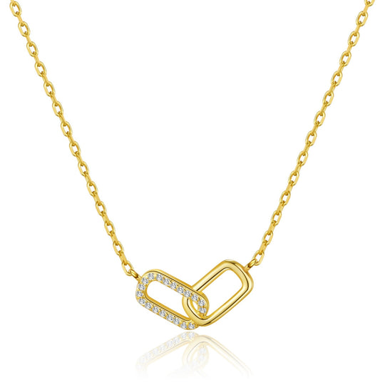 Gold Plated Paperclip Link Necklace Created with Zircondia® Crystals - Philip Jones Jewellery