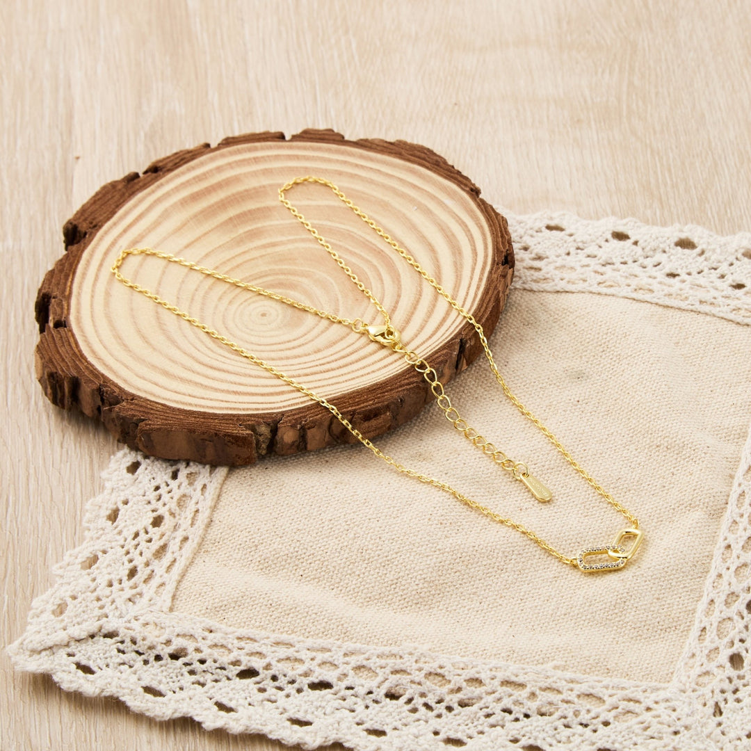 Gold Plated Paperclip Link Necklace Created with Zircondia® Crystals - Philip Jones Jewellery