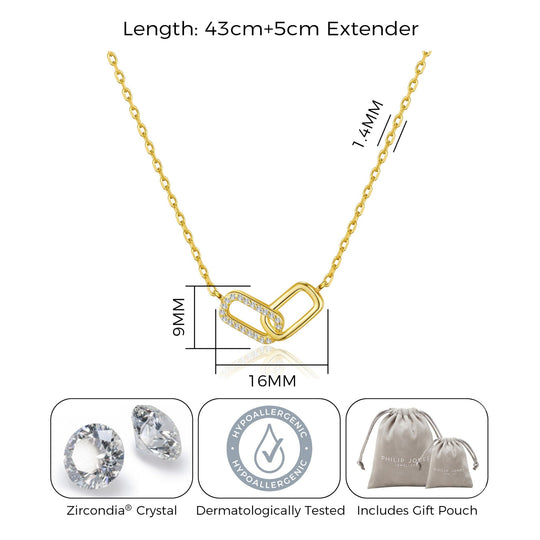 Gold Plated Paperclip Link Necklace Created with Zircondia® Crystals - Philip Jones Jewellery