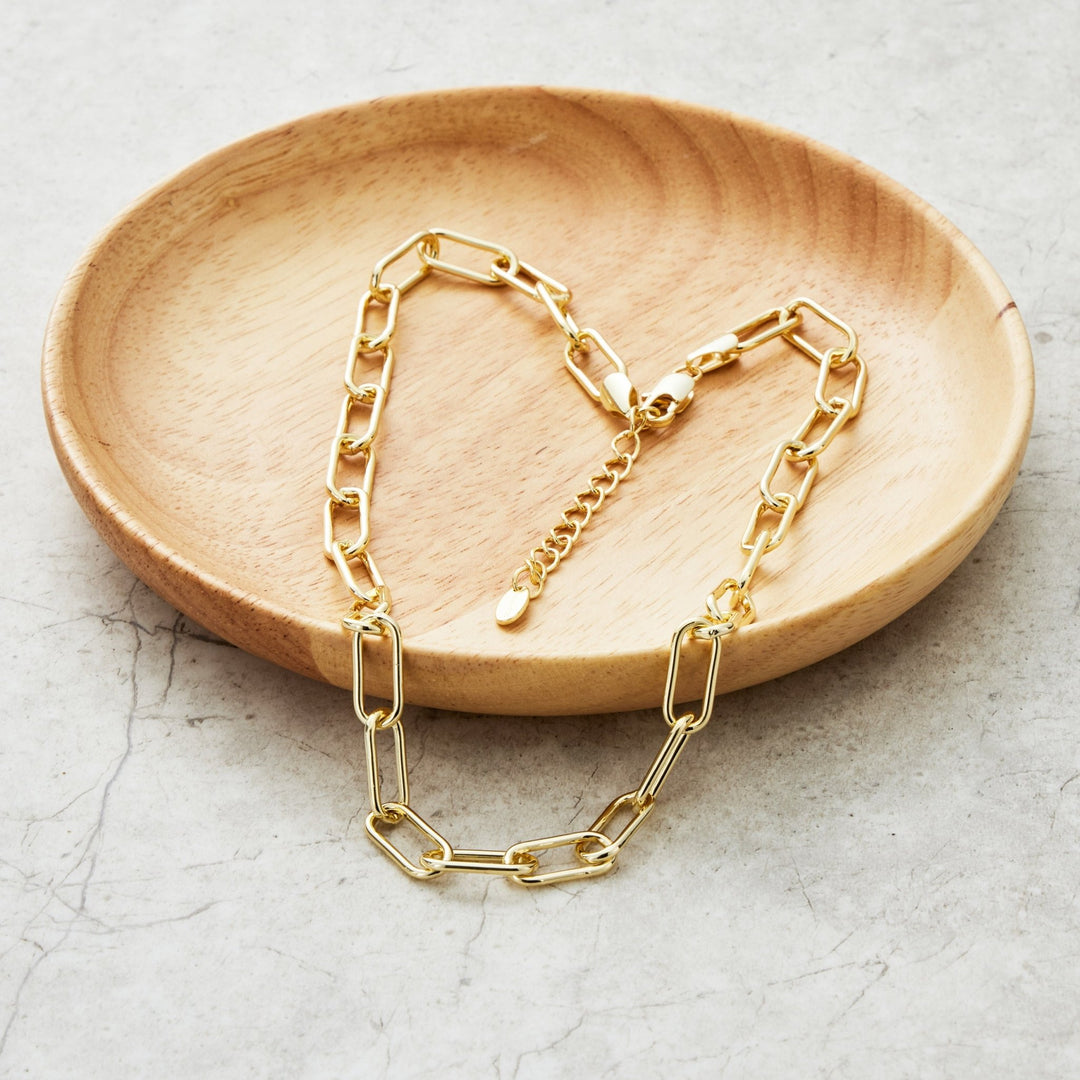Gold Plated Paperclip Necklace - Philip Jones Jewellery