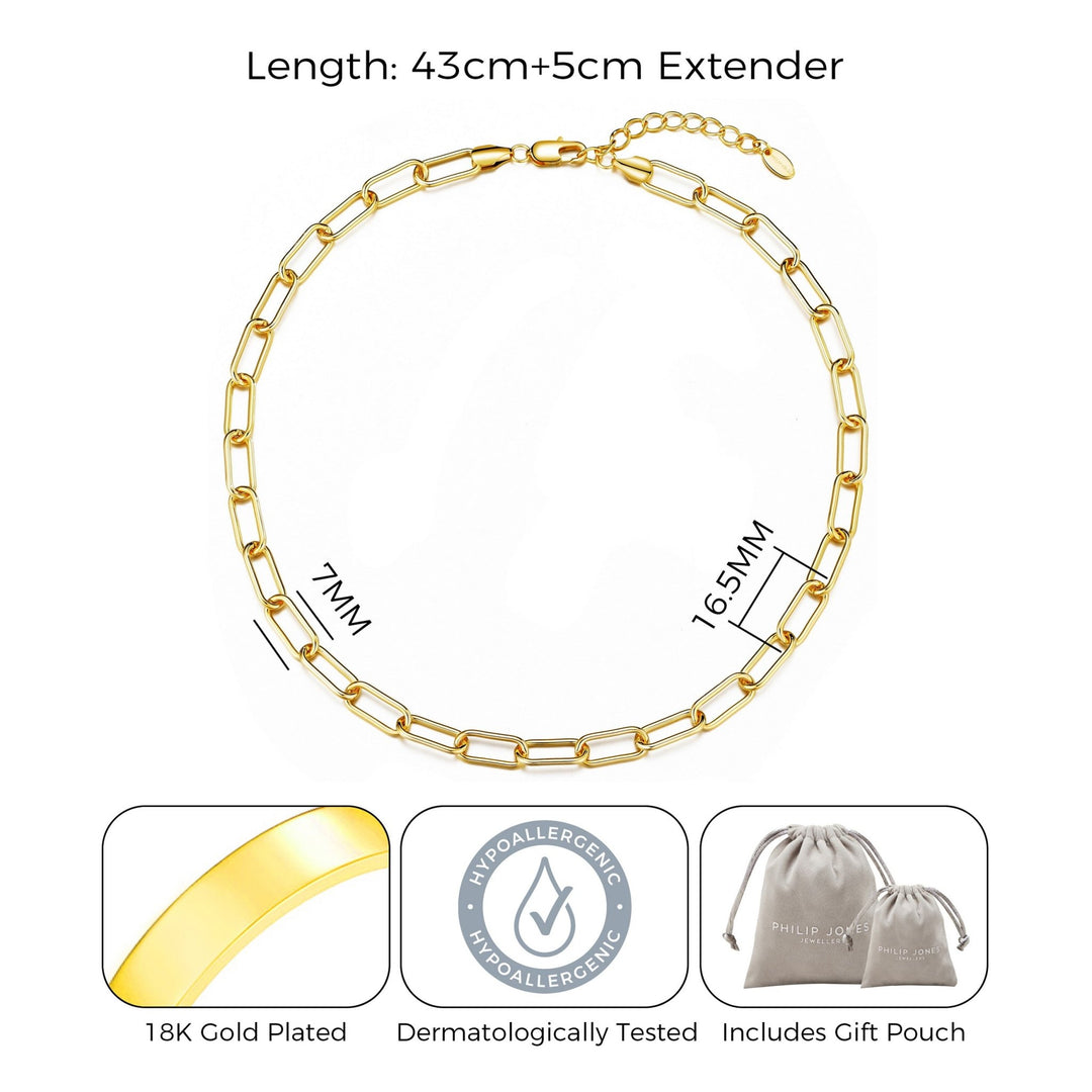 Gold Plated Paperclip Necklace - Philip Jones Jewellery
