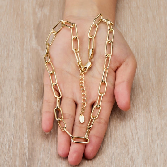Gold Plated Paperclip Necklace - Philip Jones Jewellery