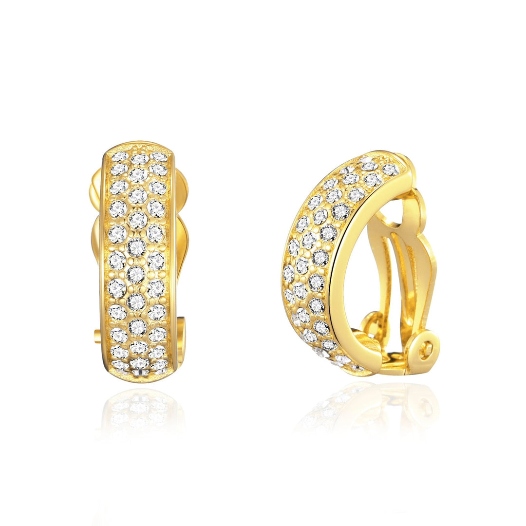 Gold Plated Pave Clip On Earrings Created with Zircondia® Crystals - Philip Jones Jewellery