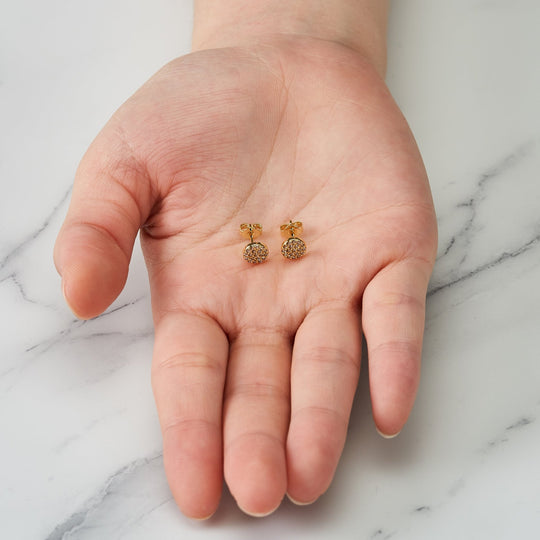 Gold Plated Pave Round Earrings Created with Zircondia® Crystals - Philip Jones Jewellery