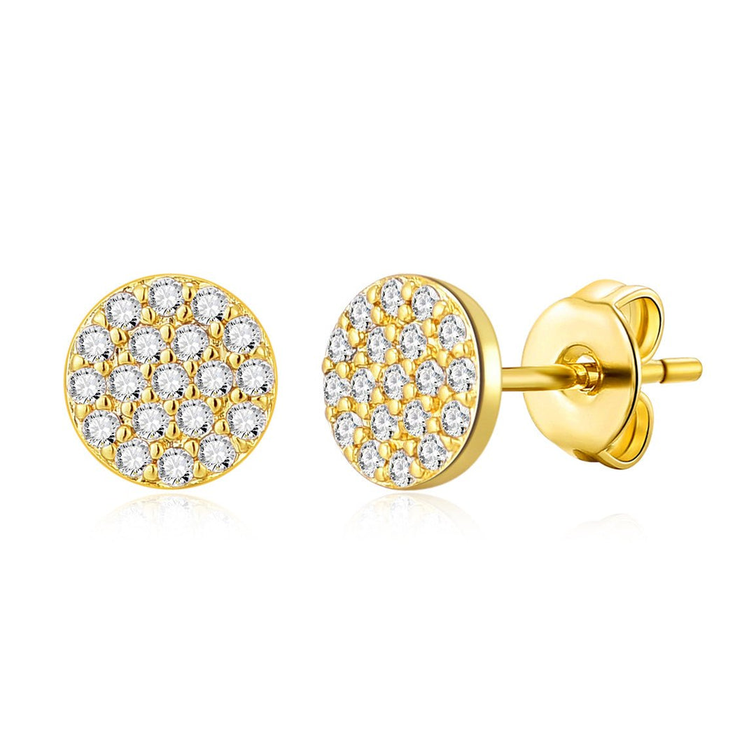 Gold Plated Pave Round Earrings Created with Zircondia® Crystals - Philip Jones Jewellery