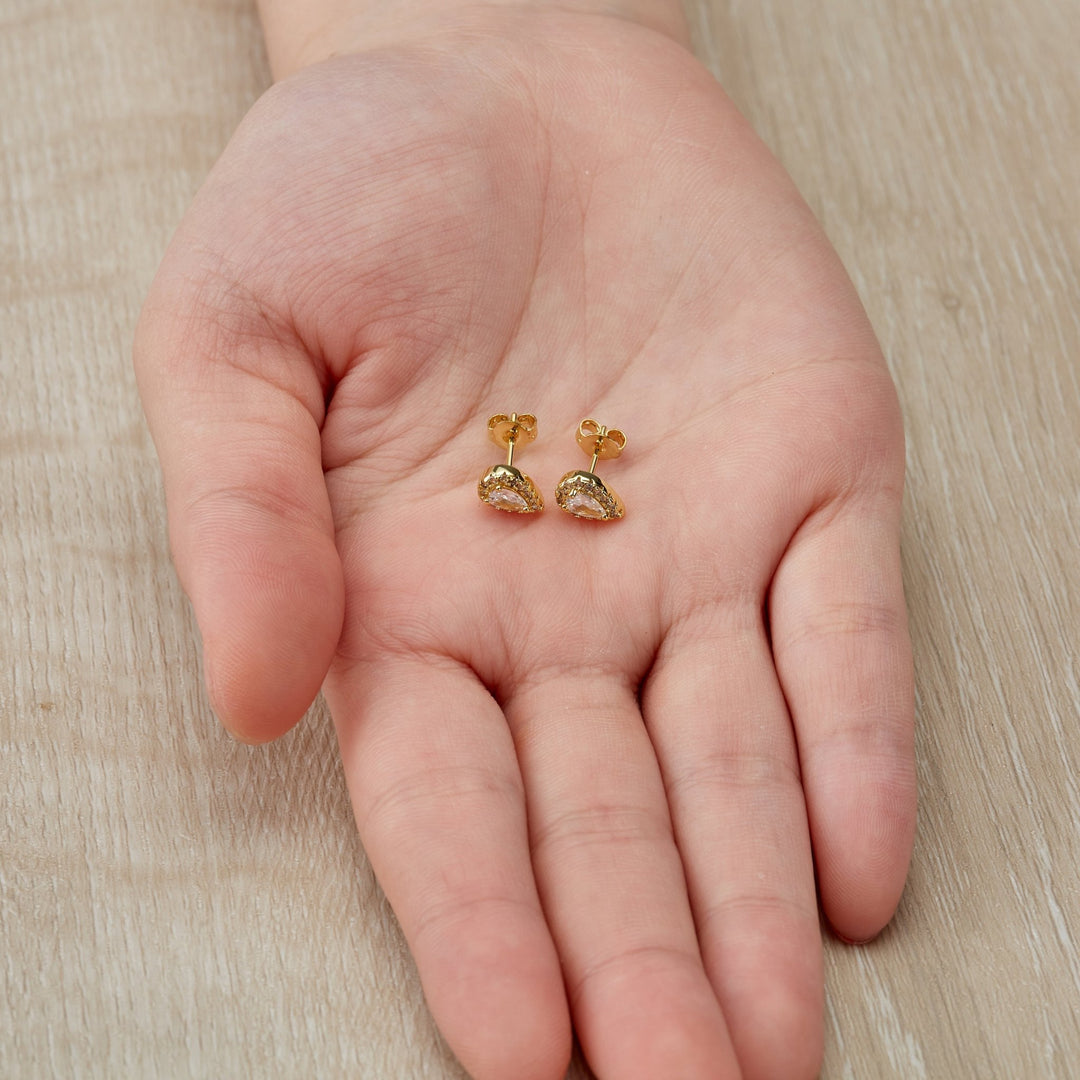 Gold Plated Pear Halo Earrings Created with Zircondia® Crystals - Philip Jones Jewellery