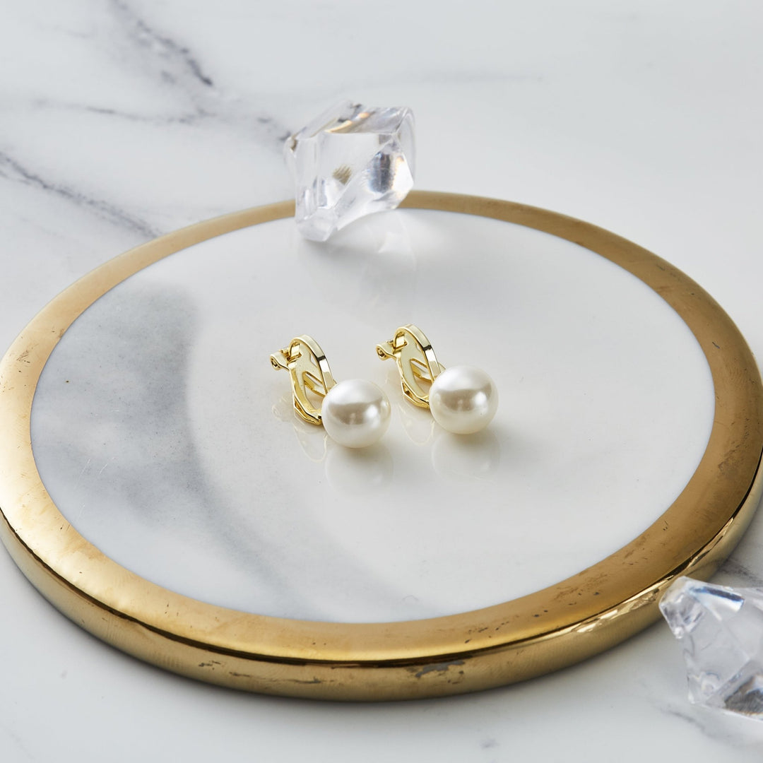 Gold Plated Pearl Clip On Earrings - Philip Jones Jewellery