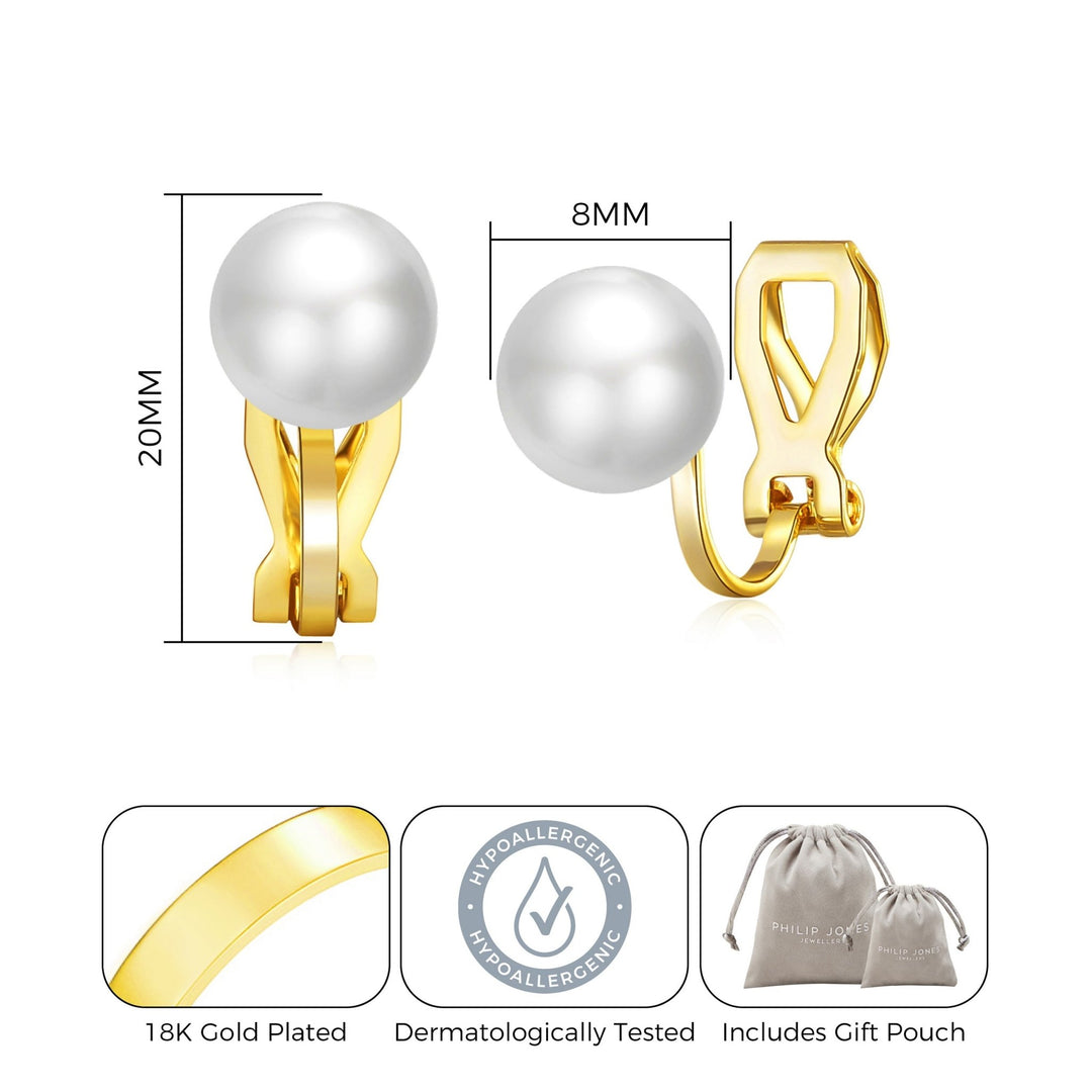 Gold Plated Pearl Clip On Earrings - Philip Jones Jewellery