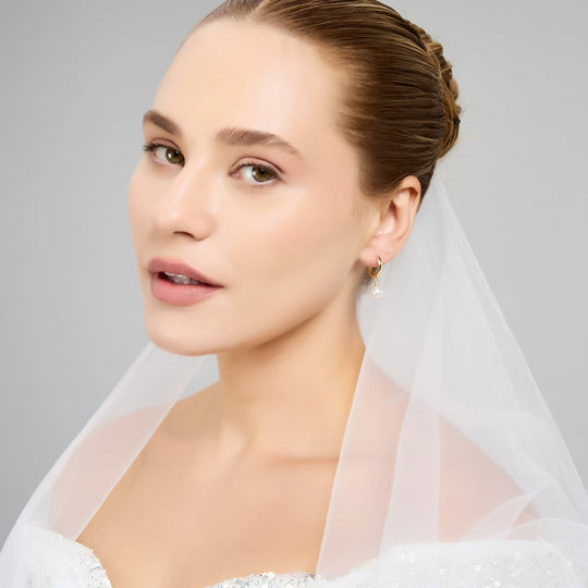 Gold Plated Pearl Drop Bridal Hoop Earrings - Philip Jones Jewellery