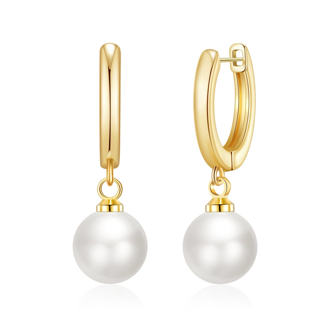 Gold Plated Pearl Drop Hoop Earrings - Philip Jones Jewellery