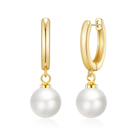 Gold Plated Pearl Drop Hoop Earrings - Philip Jones Jewellery