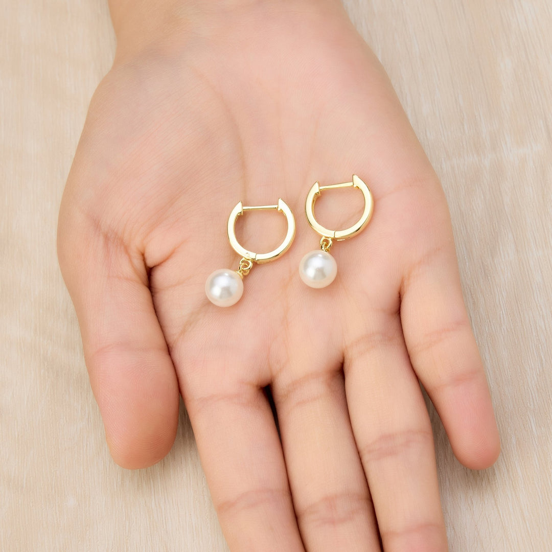 Gold Plated Pearl Drop Hoop Earrings - Philip Jones Jewellery