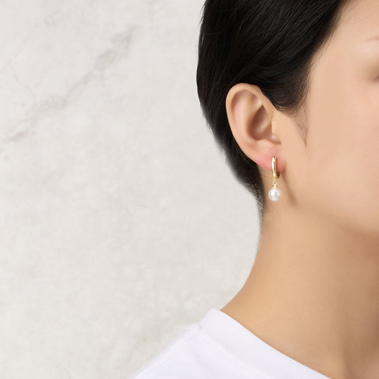 Gold Plated Pearl Drop Hoop Earrings - Philip Jones Jewellery