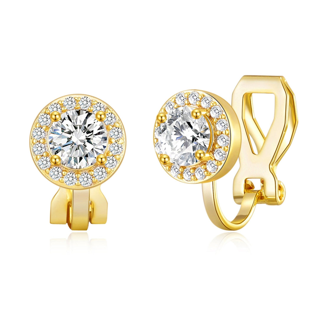 Gold Plated Round Halo Clip On Earrings Created with Zircondia® Crystals - Philip Jones Jewellery