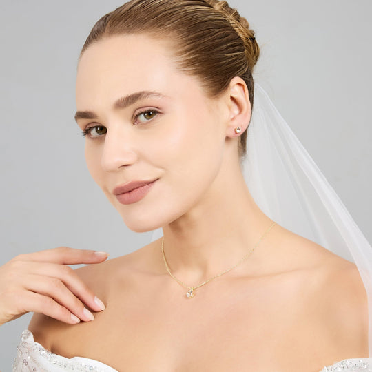 Gold Plated Round Solitaire Bridal Set Created with Zircondia® Crystals - Philip Jones Jewellery
