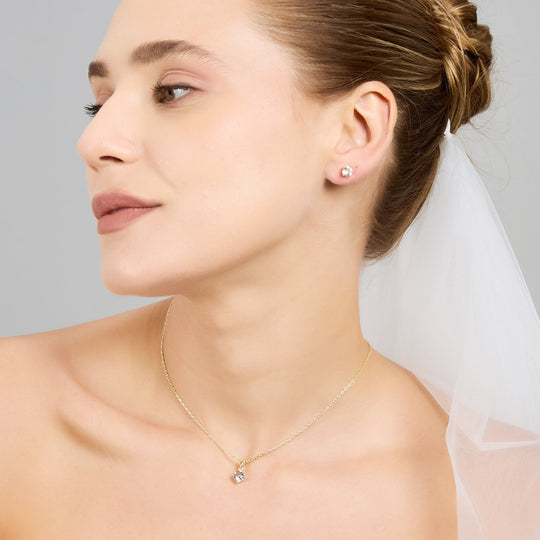 Gold Plated Round Solitaire Bridal Set Created with Zircondia® Crystals - Philip Jones Jewellery