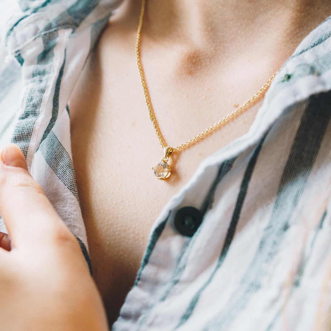 Gold Plated Round Solitaire Set Created with Zircondia® Crystals - Philip Jones Jewellery