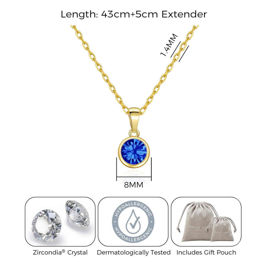 Gold Plated September (Sapphire) Birthstone Necklace Created with Zircondia® Crystals - Philip Jones Jewellery