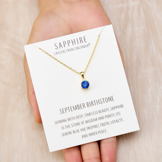 Gold Plated September (Sapphire) Birthstone Necklace Created with Zircondia® Crystals - Philip Jones Jewellery
