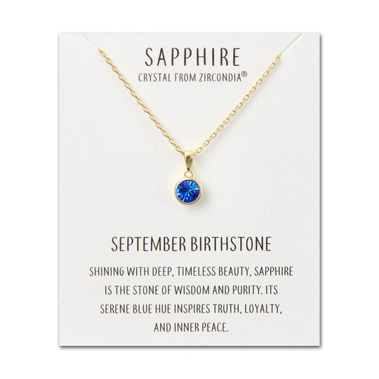 Gold Plated September (Sapphire) Birthstone Necklace Created with Zircondia® Crystals - Philip Jones Jewellery