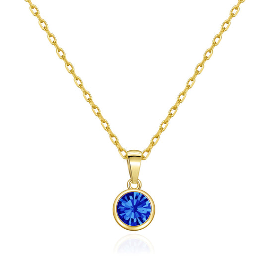 Gold Plated September (Sapphire) Birthstone Necklace Created with Zircondia® Crystals - Philip Jones Jewellery