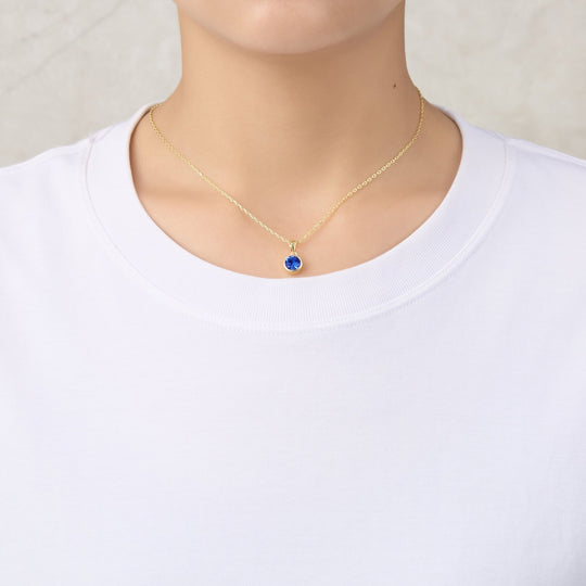 Gold Plated September (Sapphire) Birthstone Necklace Created with Zircondia® Crystals - Philip Jones Jewellery