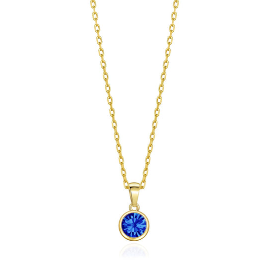 Gold Plated September (Sapphire) Birthstone Necklace Created with Zircondia® Crystals - Philip Jones Jewellery