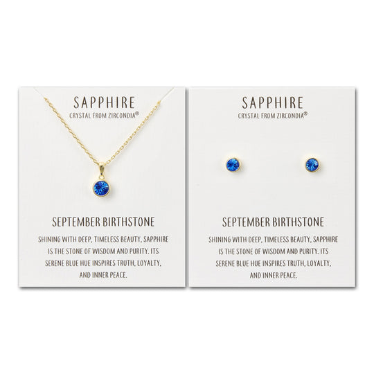 Gold Plated September (Sapphire) Birthstone Necklace & Earrings Set Created with Zircondia® Crystals - Philip Jones Jewellery